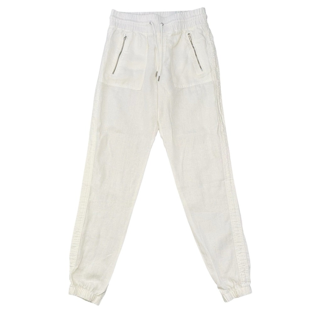 Athleta Cabo Linen Jogger Women 2‎ Tall Athleisure Pant Zippered Pockets White